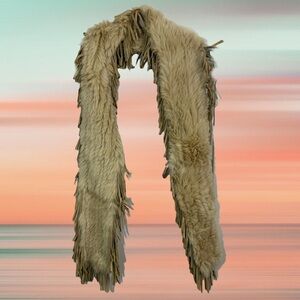 Vintage Woven Rabbit Fur Scarf with Suede Fringe – Sand Tones – Prairie Luxe